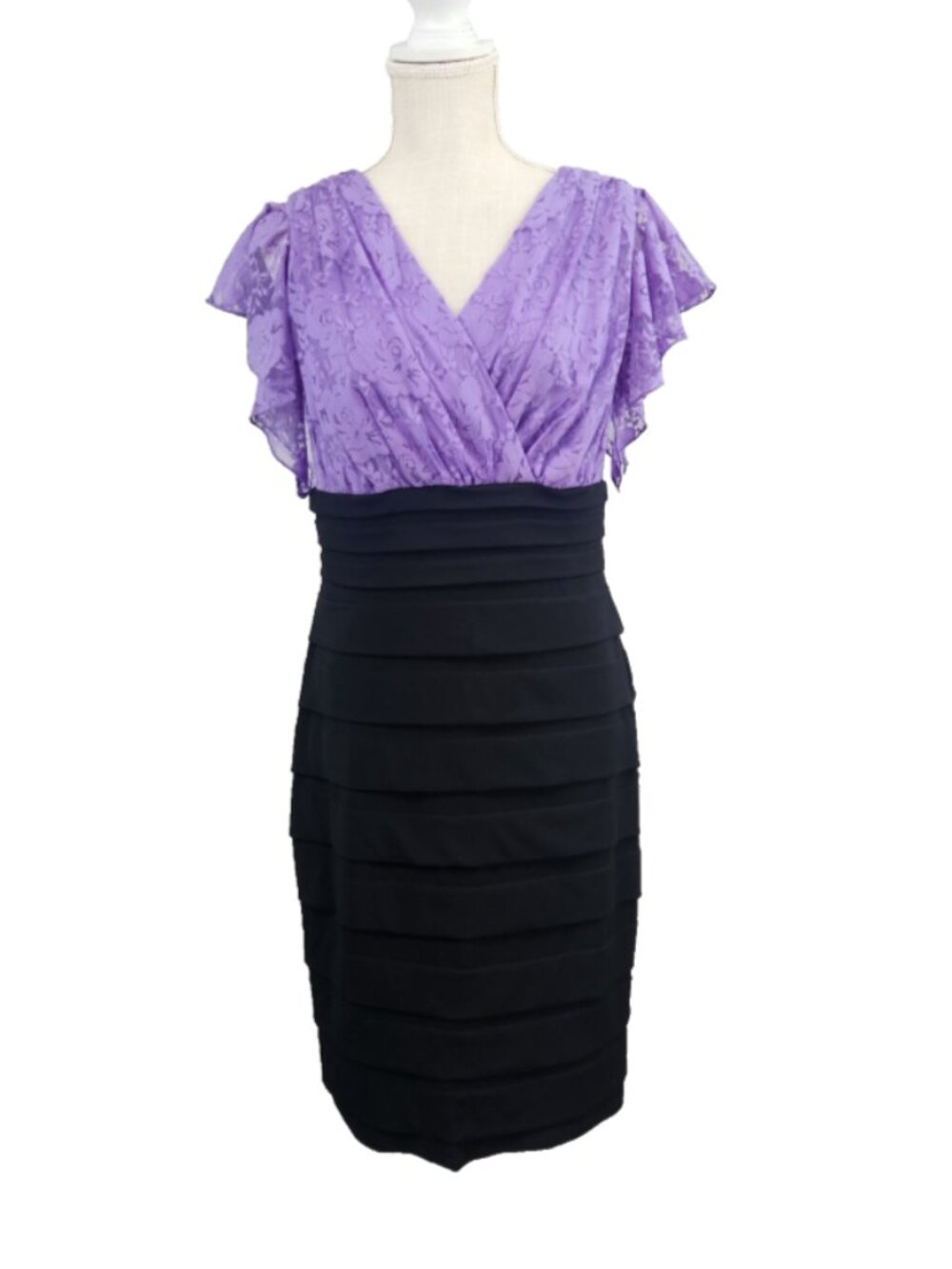 Dressbarn Collection Cocktail Party Dress Womens 8 Purple Lace Black Formal